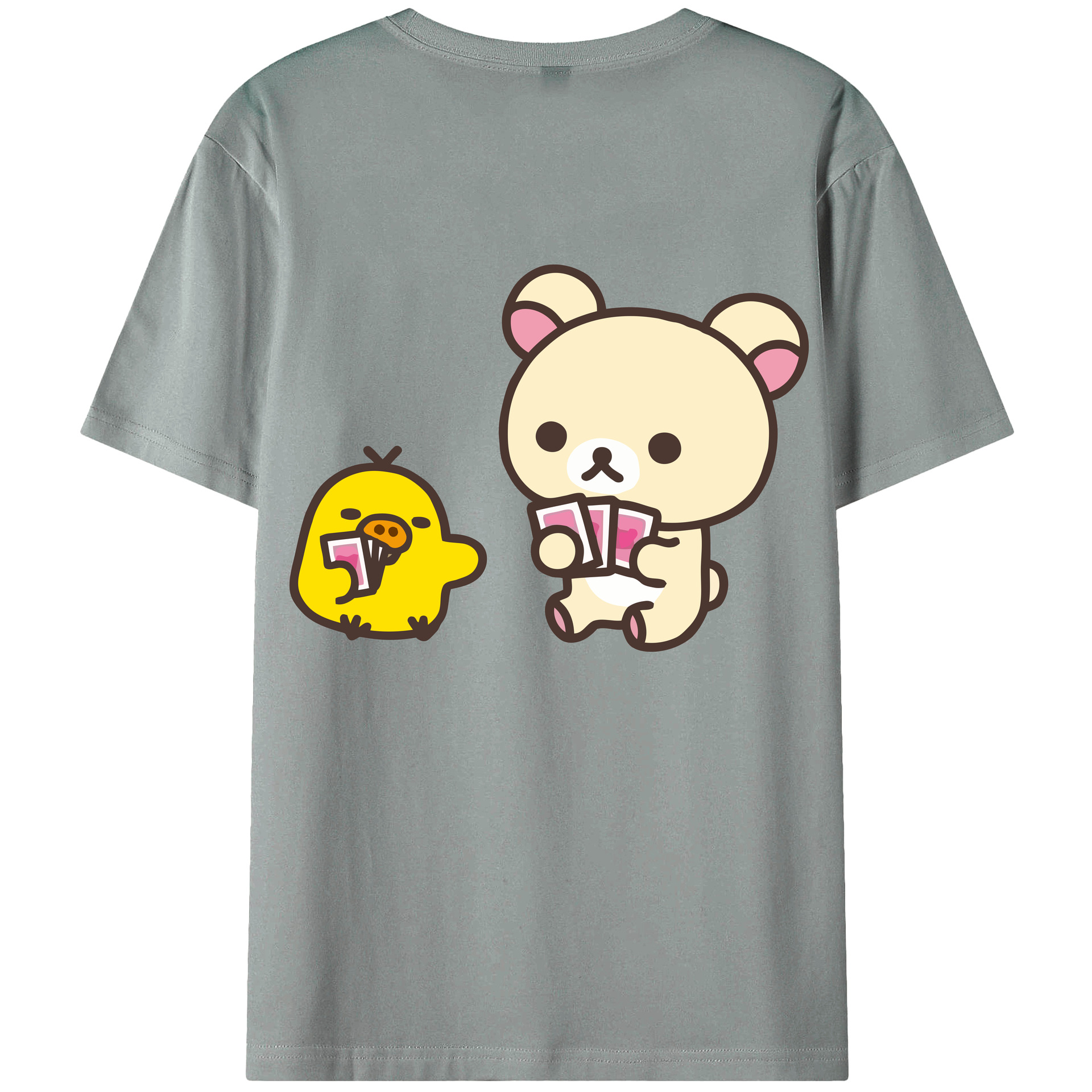 （画像用） リラックマ リラックマ キイロイトリ Rilakkuma Korilakkuma Kiiroitori 綿100％ メンズ半袖Tシャツ（バックプリント） 通気性